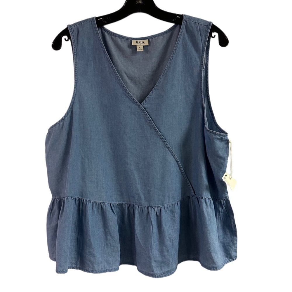 NWT A.N.A. Blue Sleeveless Peplum Ruffle Lyocell Top Size XL